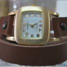 Leather Wrap Bracelet leather Watch with a brown real leather band with a lovely pattern FREE SHIP