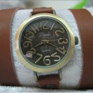 Leather Wrap Bracelet leather Watch with a brown real leather band with a lovely pattern FREE SHIP