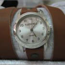 Leather Wrap Bracelet leather Watch with a brown real leather band with a lovely pattern FREE SHIP