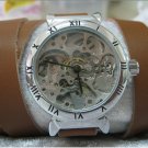 Steampunk skeleton Mechanical Watch Genuine leather Watch with a full skeleton pattern Free Ship