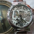 Steampunk skeleton Mechanical Watch Genuine leather Watch with a full skeleton pattern Free Ship