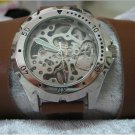 Steampunk skeleton Mechanical Watch Genuine leather Watch with a full skeleton pattern Free Ship