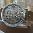 Steampunk skeleton Mechanical Watch Genuine leather Watch with a full skeleton pattern Free Ship