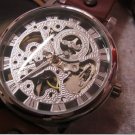 Steampunk skeleton Mechanical Watch Genuine leather Watch with a full skeleton pattern Free Ship