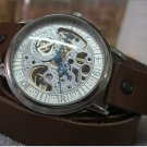 Steampunk skeleton Mechanical Watch Genuine leather Watch with a full skeleton pattern Free Ship
