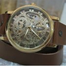Steampunk skeleton Mechanical Watch Genuine leather Watch with a full skeleton pattern Free Ship