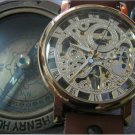 Steampunk skeleton Mechanical Watch Genuine leather Watch with a full skeleton pattern Free Ship