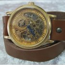 Steampunk skeleton Mechanical Watch Genuine leather Watch with a full skeleton pattern Free Ship