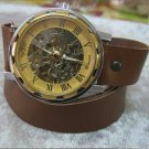 Steampunk skeleton Mechanical Watch Genuine leather Watch with a full skeleton pattern Free Ship