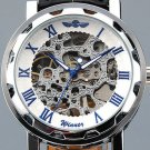 Steampunk skeleton Mechanical Watch Genuine leather Watch with a full skeleton pattern Free Ship