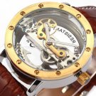 Steampunk skeleton Mechanical Watch Genuine leather Watch with a full skeleton pattern Free Ship