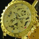 Steampunk skeleton Mechanical Watch Genuine leather Watch with a full skeleton pattern Free Ship