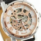 Steampunk skeleton Mechanical Watch Genuine leather Watch with a full skeleton pattern Free Ship