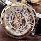 Steampunk skeleton Mechanical Watch Genuine leather Watch with a full skeleton pattern Free Ship
