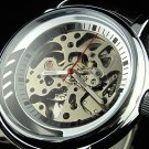Steampunk skeleton Mechanical Watch Genuine leather Watch with a full skeleton pattern Free Ship