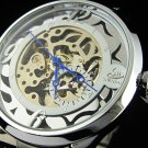 Steampunk skeleton Mechanical Watch Genuine leather Watch with a full skeleton pattern Free Ship