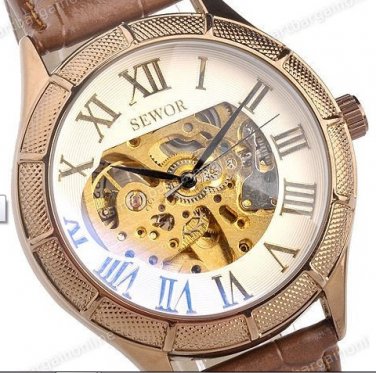 Steampunk skeleton Mechanical Watch Genuine leather Watch with a full skeleton pattern Free Ship