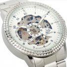 Steampunk skeleton Mechanical Watch Genuine leather Watch with a full skeleton pattern Free Ship