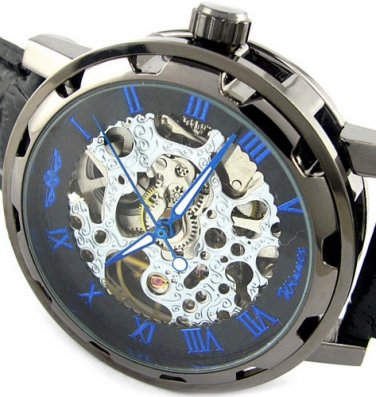 Steampunk skeleton Mechanical Watch Genuine leather Watch with a full skeleton pattern Free Ship