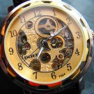 Steampunk skeleton Mechanical Watch Genuine leather Watch with a full skeleton pattern Free Ship