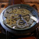 Steampunk skeleton Mechanical Watch Genuine leather Watch with a full skeleton pattern Free Ship