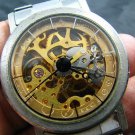 Steampunk skeleton Mechanical Watch Genuine leather Watch with a full skeleton pattern Free Ship