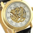 Steampunk skeleton Mechanical Watch Genuine leather Watch with a full skeleton pattern Free Ship