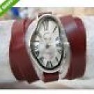 Leather Wrap Bracelet leather Watch with a brown real leather band with a lovely pattern FREE SHIP
