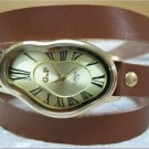Leather Wrap Bracelet leather Watch with a brown real leather band with a lovely pattern FREE SHIP