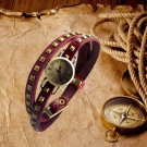 Leather Wrap Bracelet leather Watch with a brown real leather band with a lovely pattern FREE SHIP
