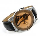 Leather Wrap Bracelet leather Watch with a brown real leather band with a lovely pattern FREE SHIP