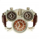 Leather Wrap Bracelet leather Watch with a brown real leather band with a lovely pattern FREE SHIP