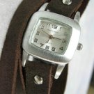 Leather Wrap Bracelet leather Watch with a brown real leather band with a lovely pattern FREE SHIP
