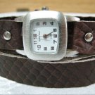 Leather Wrap Bracelet leather Watch with a brown real leather band with a lovely pattern FREE SHIP