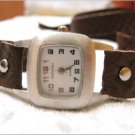 Leather Wrap Bracelet leather Watch with a brown real leather band with a lovely pattern FREE SHIP