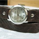 Leather Wrap Bracelet leather Watch with a brown real leather band with a lovely pattern FREE SHIP