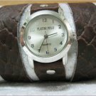Leather Wrap Bracelet leather Watch with a brown real leather band with a lovely pattern FREE SHIP