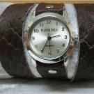 Leather Wrap Bracelet leather Watch with a brown real leather band with a lovely pattern FREE SHIP