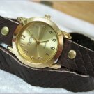 Leather Wrap Bracelet leather Watch with a brown real leather band with a lovely pattern FREE SHIP