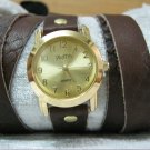 Leather Wrap Bracelet leather Watch with a brown real leather band with a lovely pattern FREE SHIP
