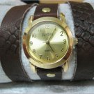 Leather Wrap Bracelet leather Watch with a brown real leather band with a lovely pattern FREE SHIP
