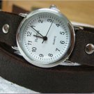 Leather Wrap Bracelet leather Watch with a brown real leather band with a lovely pattern FREE SHIP