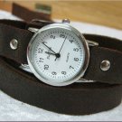 Leather Wrap Bracelet leather Watch with a brown real leather band with a lovely pattern FREE SHIP