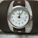 Leather Wrap Bracelet leather Watch with a brown real leather band with a lovely pattern FREE SHIP