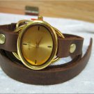 Leather Wrap Bracelet leather Watch with a brown real leather band with a lovely pattern FREE SHIP