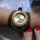 Leather Wrap Bracelet leather Watch with a brown real leather band with a lovely pattern FREE SHIP