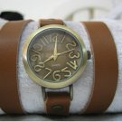 Leather Wrap Bracelet leather Watch with a brown real leather band with a lovely pattern FREE SHIP
