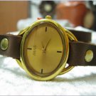 Leather Wrap Bracelet leather Watch with a brown real leather band with a lovely pattern FREE SHIP