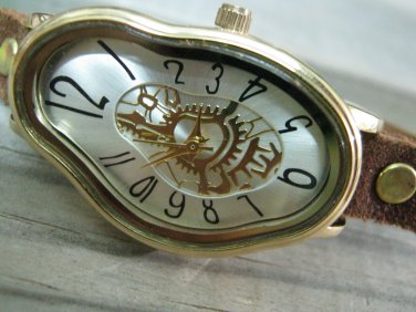 Men Women Bracelet Leather Wrap Wrist Cuff Watch Skeleton Mechanical Army watch