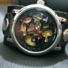 Men Women Bracelet Leather Wrap Wrist Cuff Watch Skeleton Mechanical Army watch